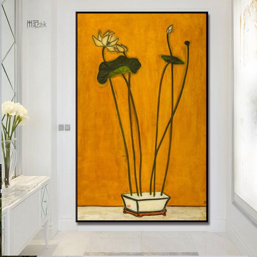 常玉《盆栽》简美北欧植物装饰画写实玄关复古小众挂画书房艺术画