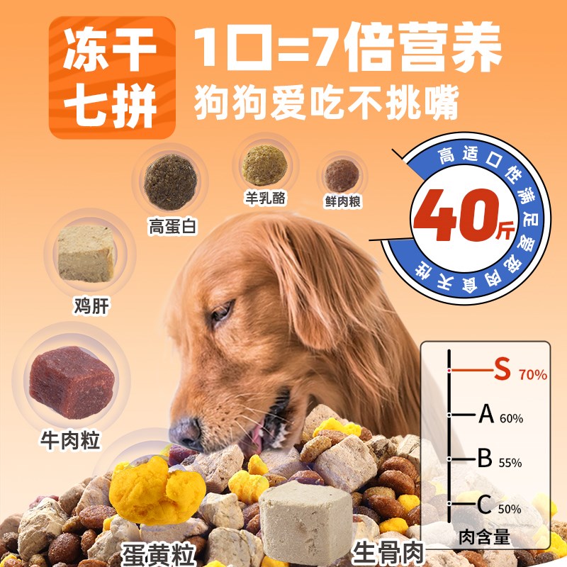 冻干狗粮40斤装幼犬金毛成犬拉布拉多大型犬全价通用型大包装100