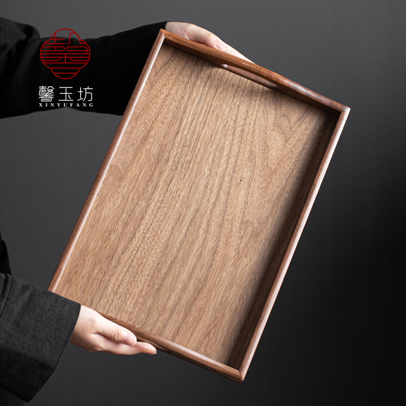 胡桃木托盘创意披萨木质茶盘日式长方形家用实木水杯茶具收纳盘子