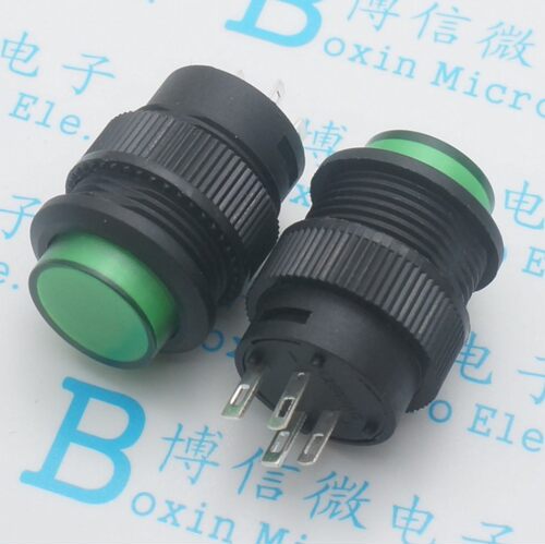 带灯无锁/自复位按钮开关/R16-503BD 圆形16MM 3A/250V绿色
