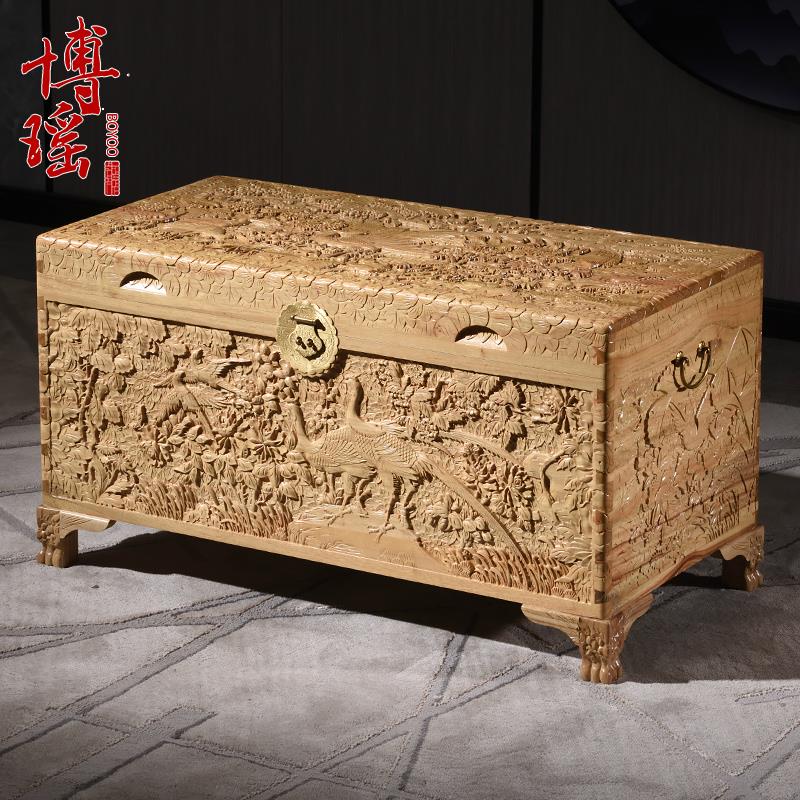 全香樟木箱子婚嫁箱结婚手工精雕衣箱实木字画箱嫁妆箱衣箱收纳盒