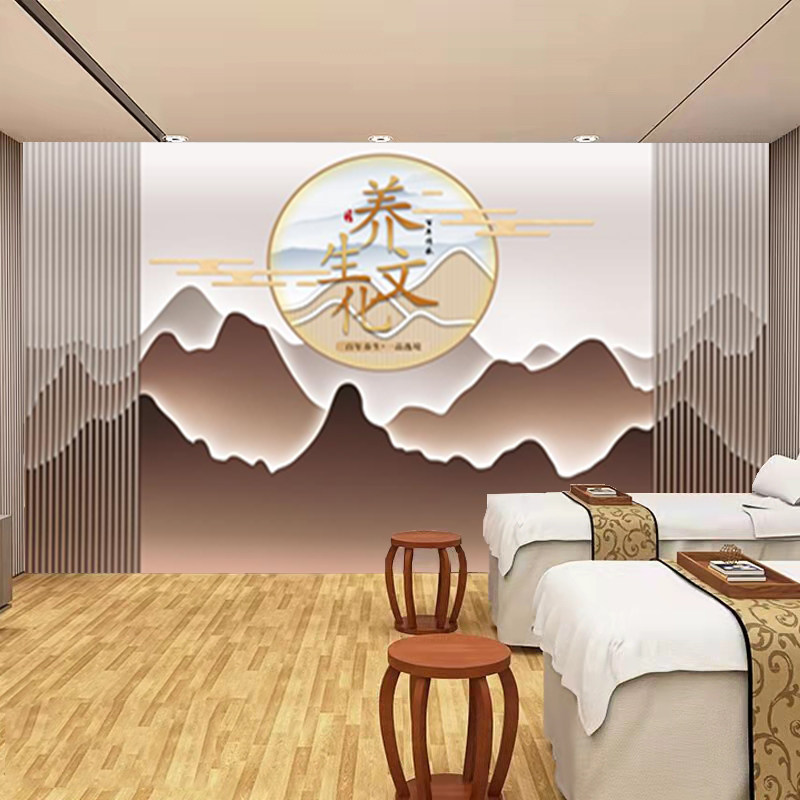 美容院养生馆沐足店茶室饭店装修高光竹木纤维背景墙碳晶实心板
