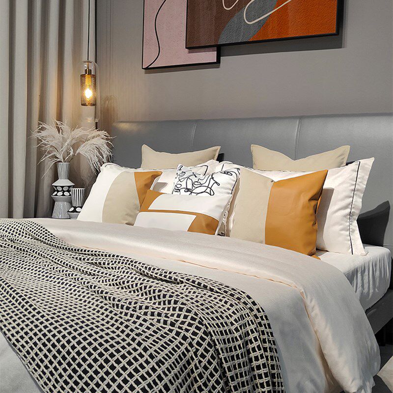 高端样板间床品轻奢软装橙色配套主卧家具展厅简约样板房床上用品