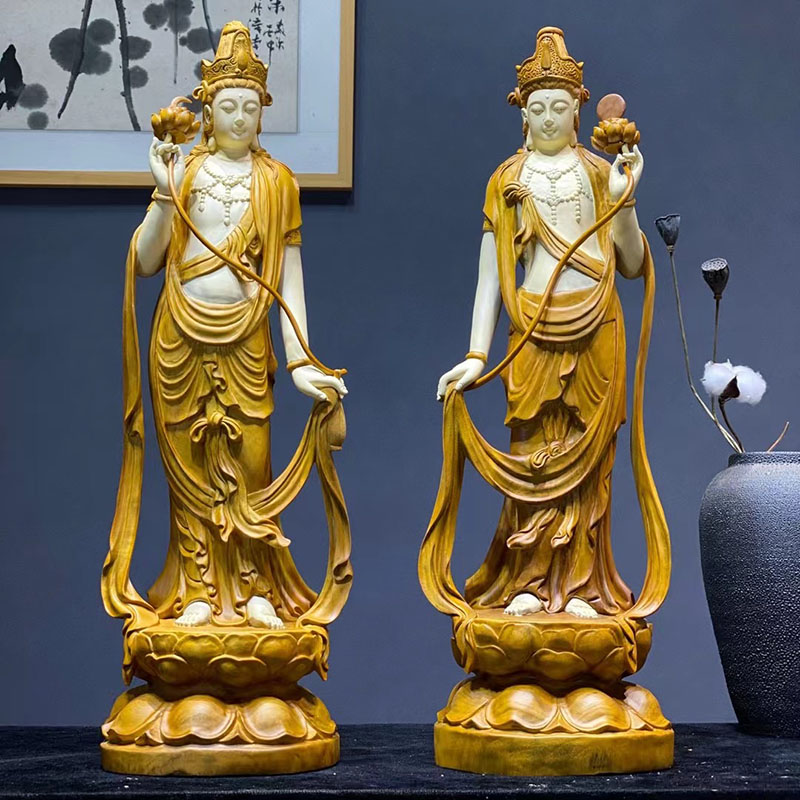 香樟木雕观音菩萨地藏王西方三圣寺庙大型供奉弥勒佛神像客厅摆件