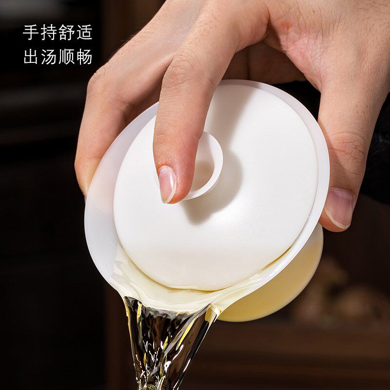 妙莲天香冰种玉瓷薄云远志超薄胎三才盖碗茶杯高档白瓷泡茶碗