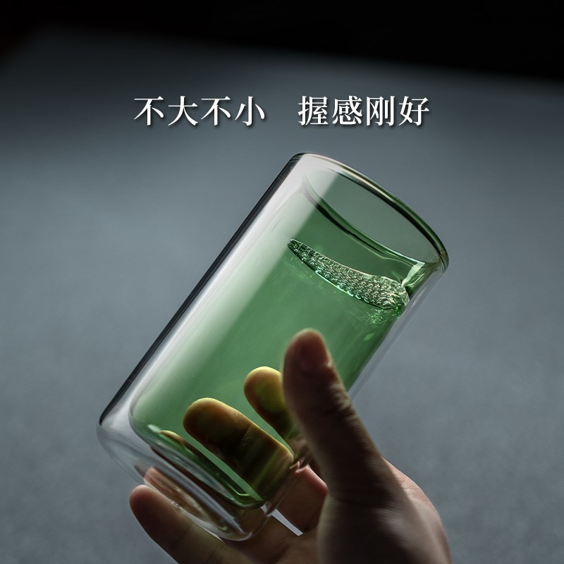 双层月牙杯子女茶水分离泡茶玻璃杯家用喝水耐热花茶绿茶杯高颜值