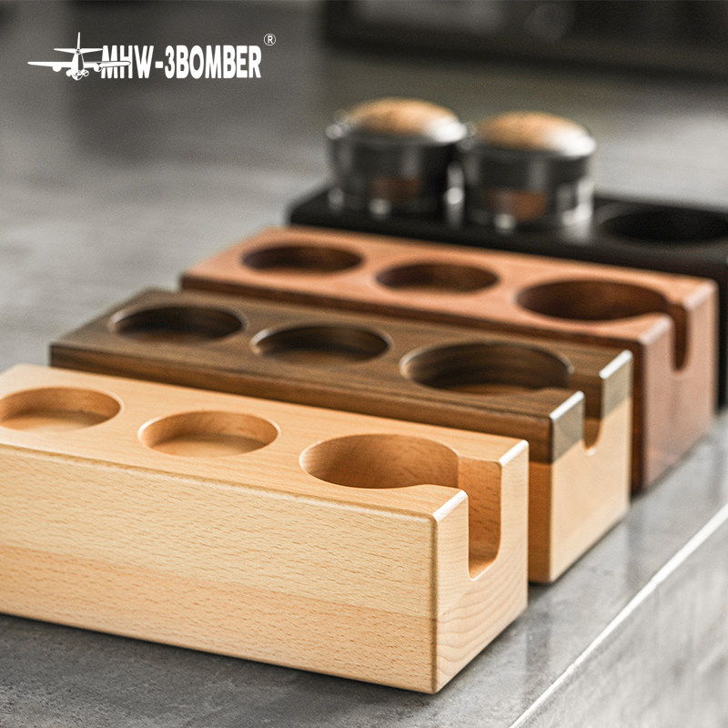 轰炸机意式咖啡手柄支架收纳压粉锤布粉器底座木填压座51/54/58mm