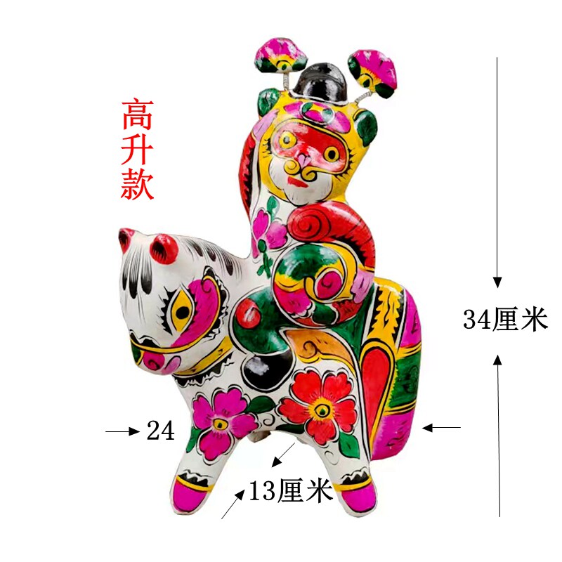 秦雍非遗文创纯手工礼品陕西泥塑摆件凤翔泥塑彩绘马上封侯送领导