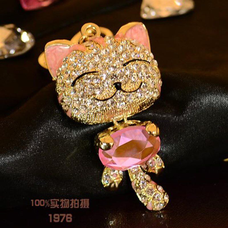 韩国水晶镶钻招财猫钥匙扣汽车钥匙链包挂件时尚创意礼物情侣女款