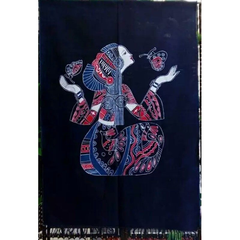 民族特色门帘苗族蜡染画布艺挂帘壁挂壁画挂画装饰画免打孔隔断帘