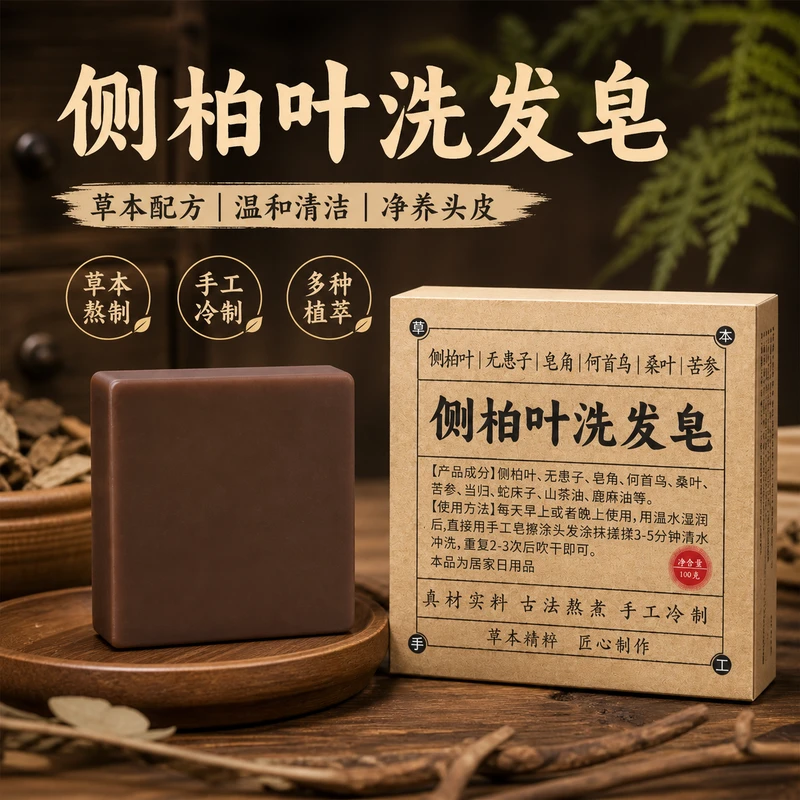 侧柏叶何首乌无患子皂角茶油纯手工冷制洗发皂护发植物蓬松养发