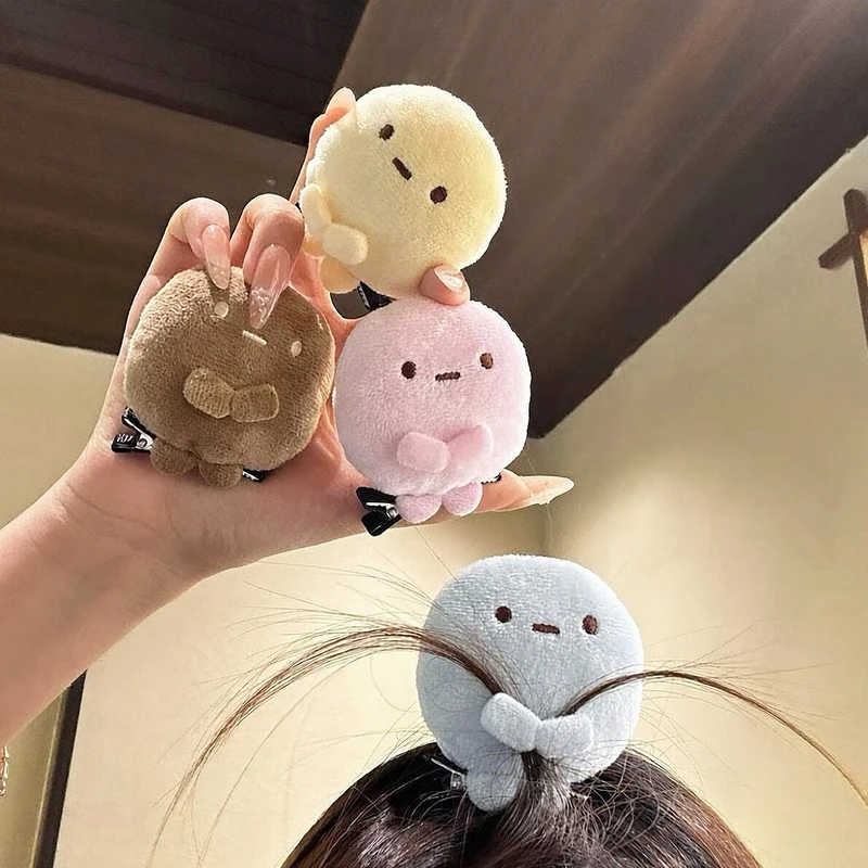 角落生物发夹四色圆子发饰日系可爱毛绒玩偶刘海发夹卡女前额头饰
