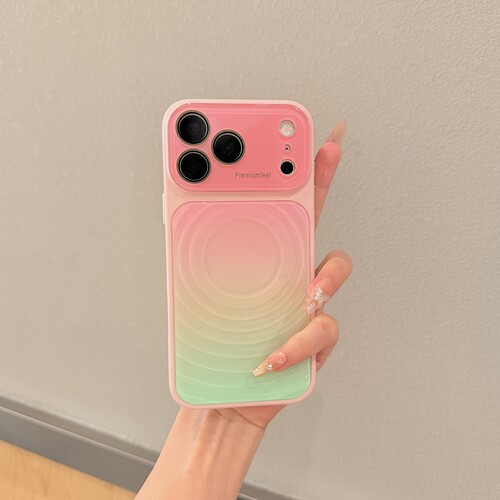 波漾纹粉绿渐变色适用iPhone17手机壳18promax苹果16pro巨好看夏日新款多巴胺15大视窗镜头膜保护套14女高级