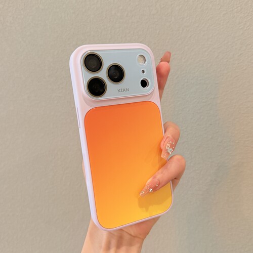 粉蓝橙渐变撞色适用iphone17promax手机壳苹果16pro新款大视窗镜头膜全包15PM保护套情侣高级13磨砂14巨好看