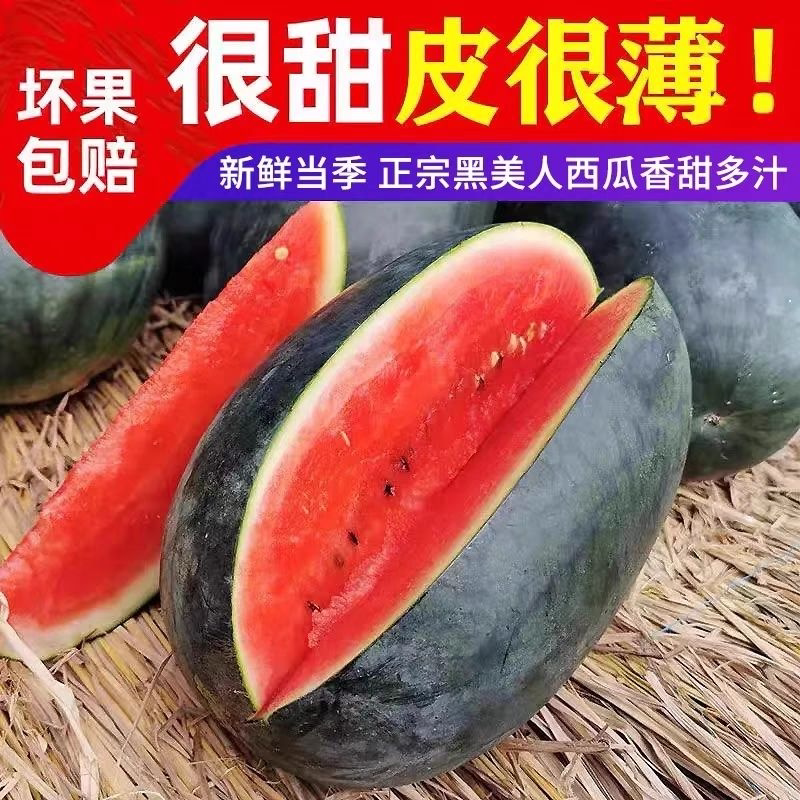 8424黑美人西瓜麒麟美人西瓜当季水果整箱时令大西瓜脆甜整箱西瓜