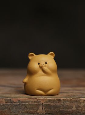 招财纳福 小猪宜兴紫砂段泥白泥小茶宠壶盖置小摆件摆设生肖精品