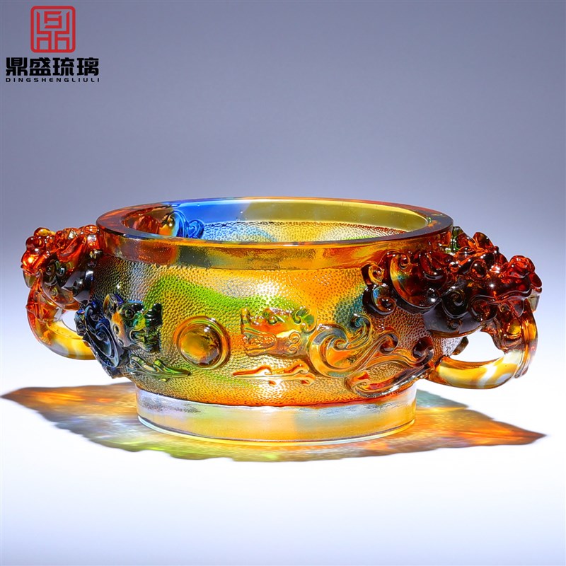 非遗古法琉璃聚宝盆招财摆件高档水晶工艺品中式客厅入户玄关装饰