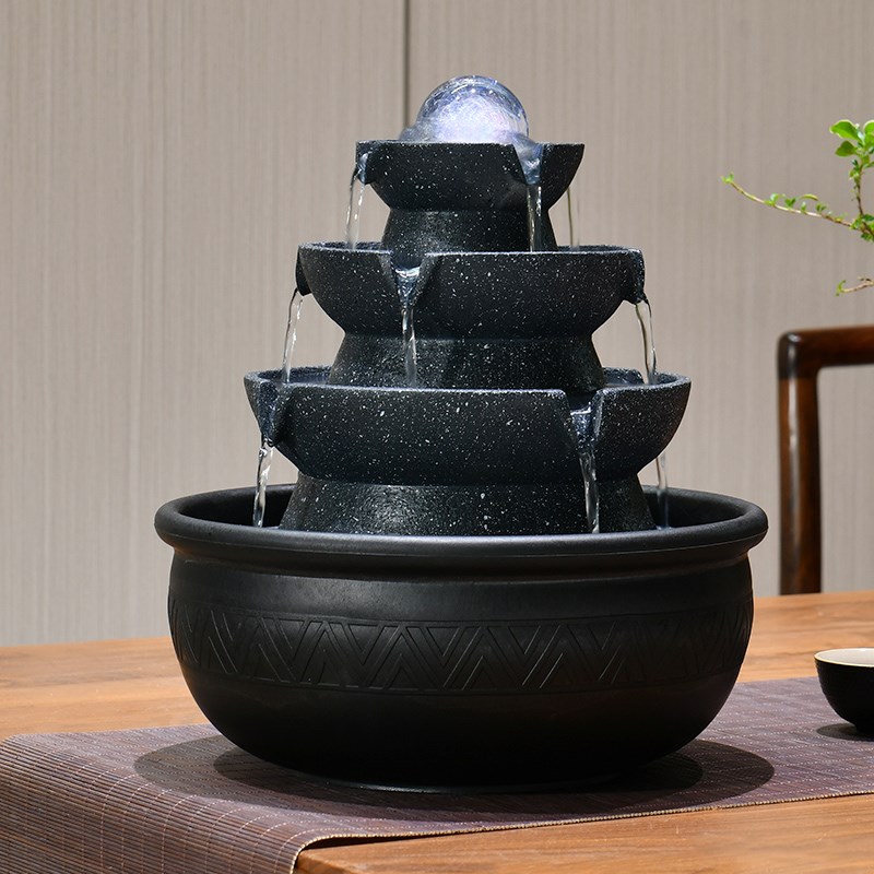 八方来财循环倒流水摆件桌面设时来运转珠生财水晶球旋动小风水轮