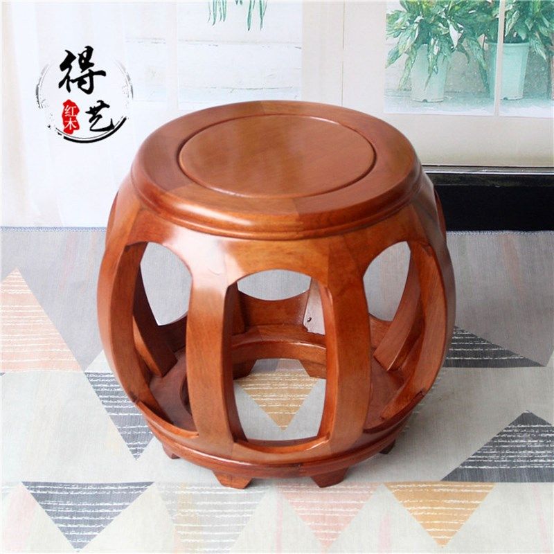 明清仿古中式实木矮凳黑胡桃色黑檀色红木圆凳客厅茶几鼓凳换鞋凳