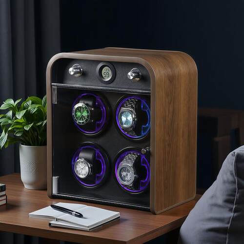自动摇表器机械表家用转表器四表位黑胡桃木纹上链器晃表器手表盒