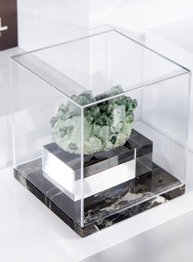 原石绿幽灵石白水晶簇样板房样品屋展示中心黄铁矿书房压克力大理
