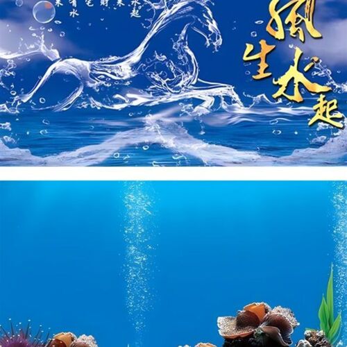 鱼缸背景贴纸风生水起造景个性立体高清水族装饰防水壁纸静电粘pp