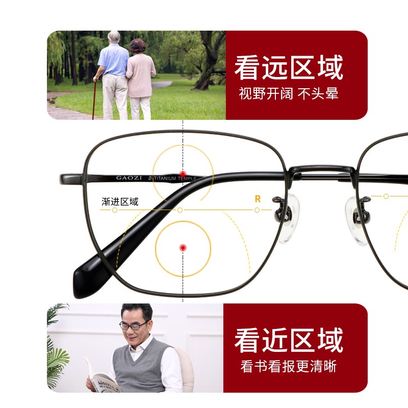 变色纯钛老花镜远近三用智能变焦自动感光调节度数老光太阳眼镜男
