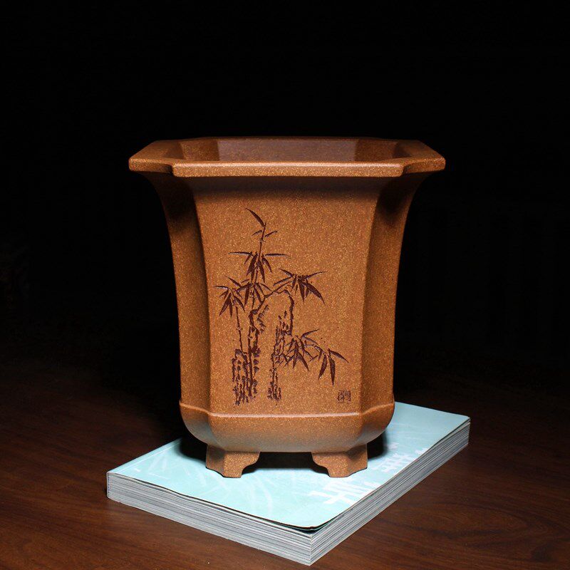 飘口玲珑八方精品紫砂兰花盆专用许成安原矿五彩老段泥慧兰蝴蝶兰