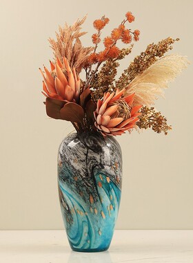 现代长格玻璃水墨画花瓶艺术摆件玄关餐桌装饰客厅插花花器样板间