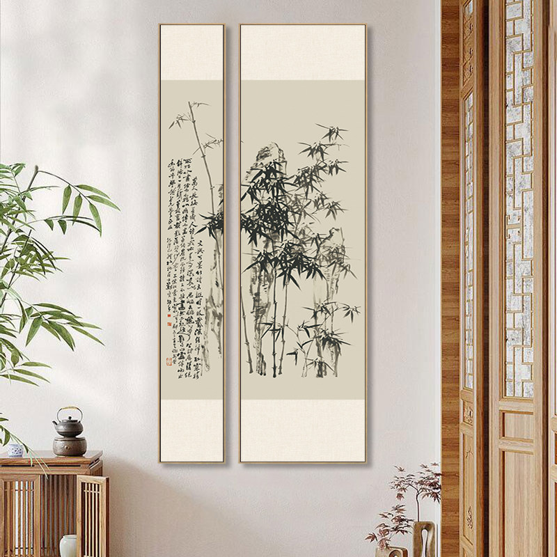 新中式客厅玄关装饰画墨竹大小组合挂画过道书房餐厅背景墙竹子画