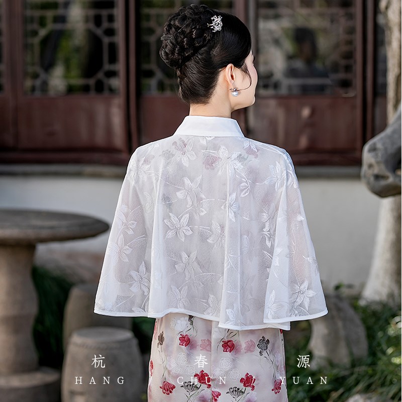 新中式夏披肩配旗袍蕾丝立领斗篷礼仪旗袍宴会礼服外搭薄款小披风