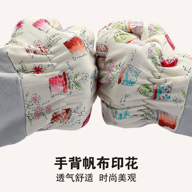 园艺防护长袖手套女生分指耐磨防扎刺月季花修剪手套防磨帆布猪皮