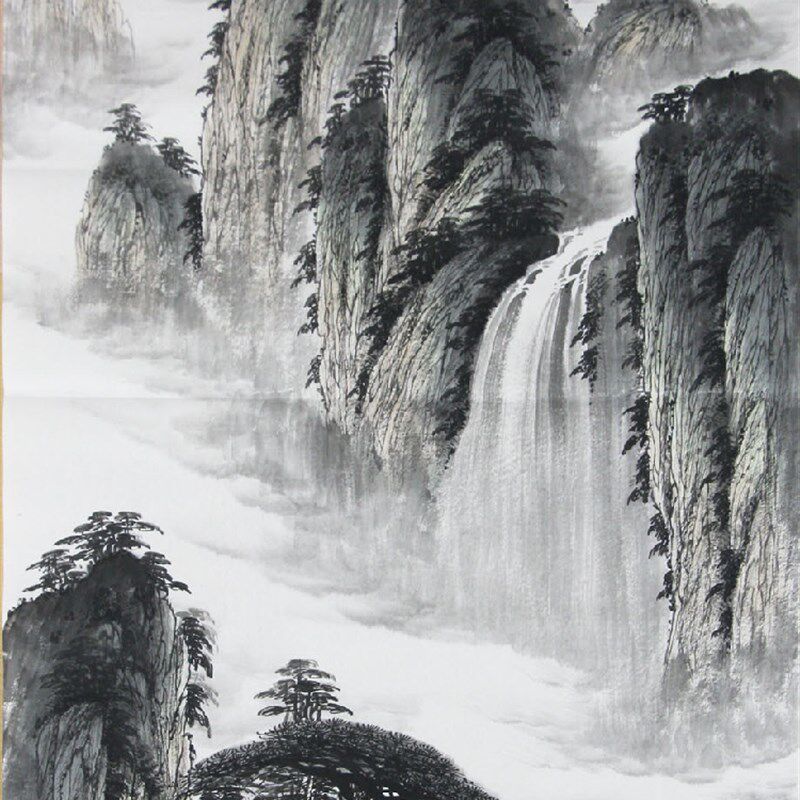 纯手绘山水画心手画真迹 字画国画 书画作品 未落款装裱四尺竖幅