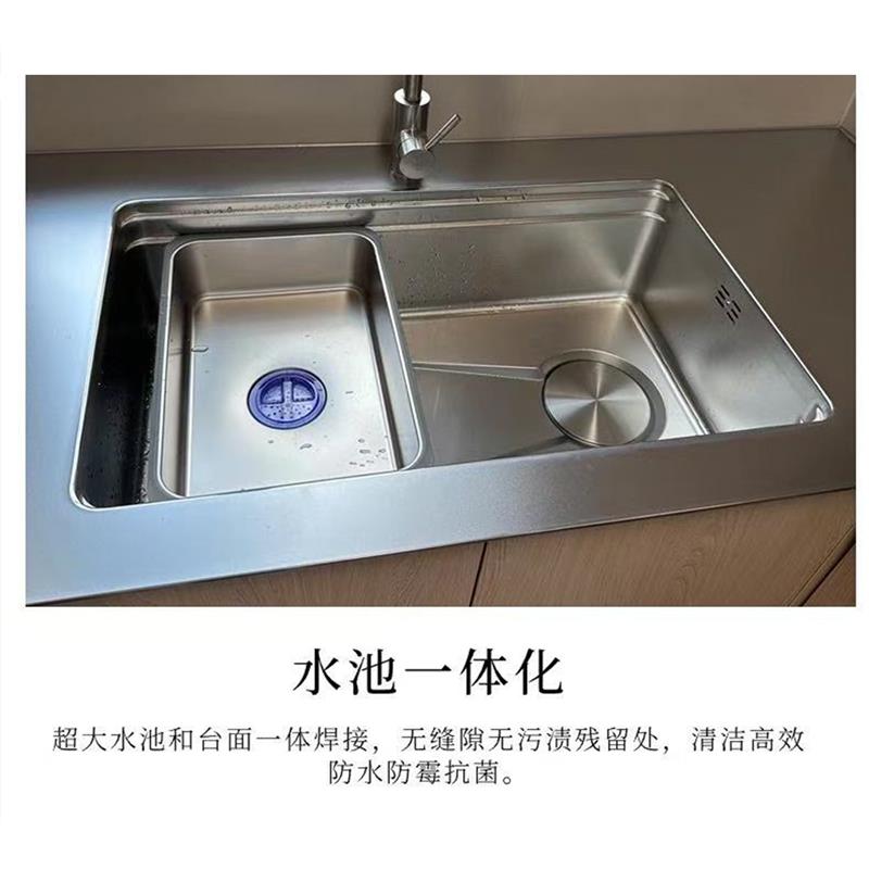 定制304不锈钢实心防刮花厨房台面定制水槽一体式岛台灶台工作台