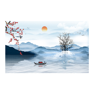 新中式山水墨定制壁布3d立体壁画18d客厅装饰壁纸32d电视背景墙布
