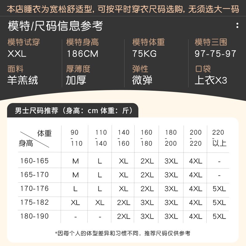 轩靓【抗静电】羊羔绒睡衣男冬季加绒加厚款保暖珊瑚绒家居服套装