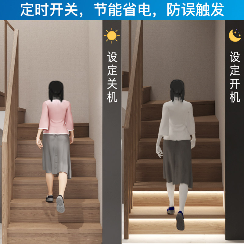 网红楼梯踏步感应灯LED智能APP灯带侧边流水可定时免布线台阶灯条