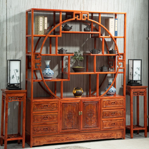 博古架实木中式多宝阁茶叶展示柜仿古客厅简约隔断置物菠萝格木架