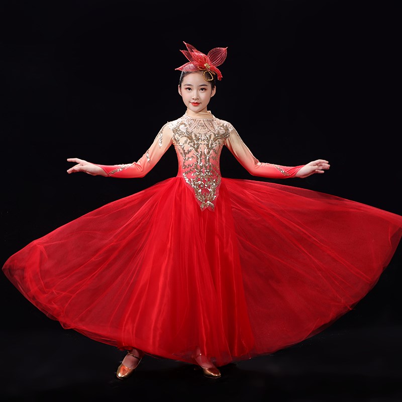 六一儿童表演服灯火里的中国舞蹈女童万疆古典舞开场舞大摆裙服装