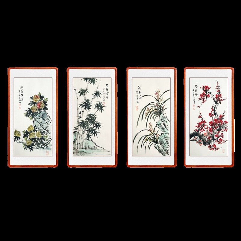 名家手绘国画四条屏梅兰竹菊挂画客厅办公室装饰画茶室书房四联画