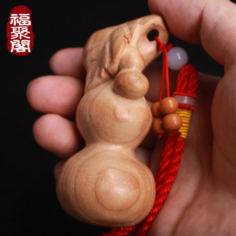 桃木葫芦手把件手工挂件随身无漆男女士汽车原木雕刻吊坠正宗天然