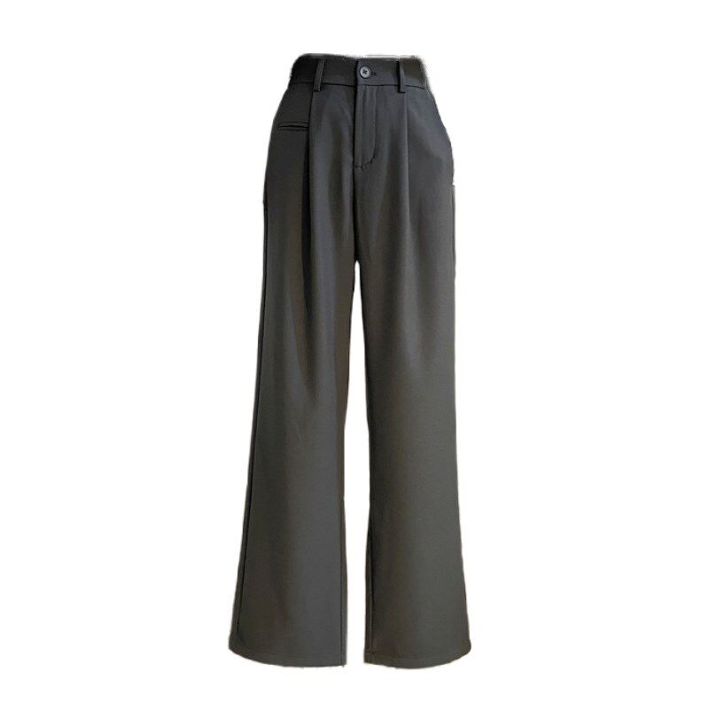 高级感深灰色西装裤女秋宽松高腰直筒窄版阔腿裤垂感拖地休闲西裤