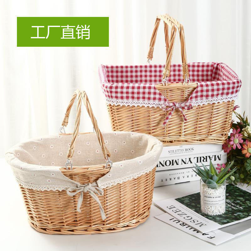 藤编野餐篮采摘篮收纳篮购物篮竹篮礼品篮柳编水果篮手提篮买菜篮