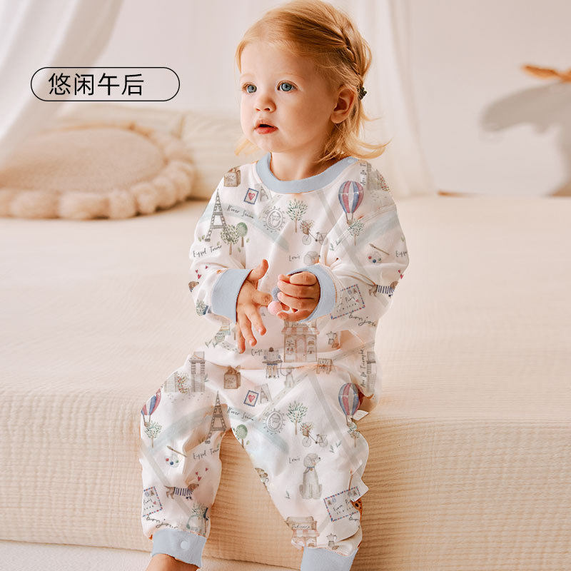 婴儿睡袋连身睡衣幼儿哈衣爬服春夏宝宝长袖睡衣婴儿衣服分腿睡袋