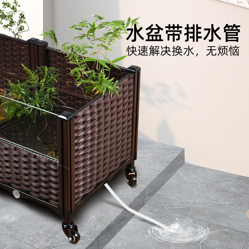 黄缘龟专用饲养箱半水龟生态造景绿植物缸带水盆轮子可移动超大缸