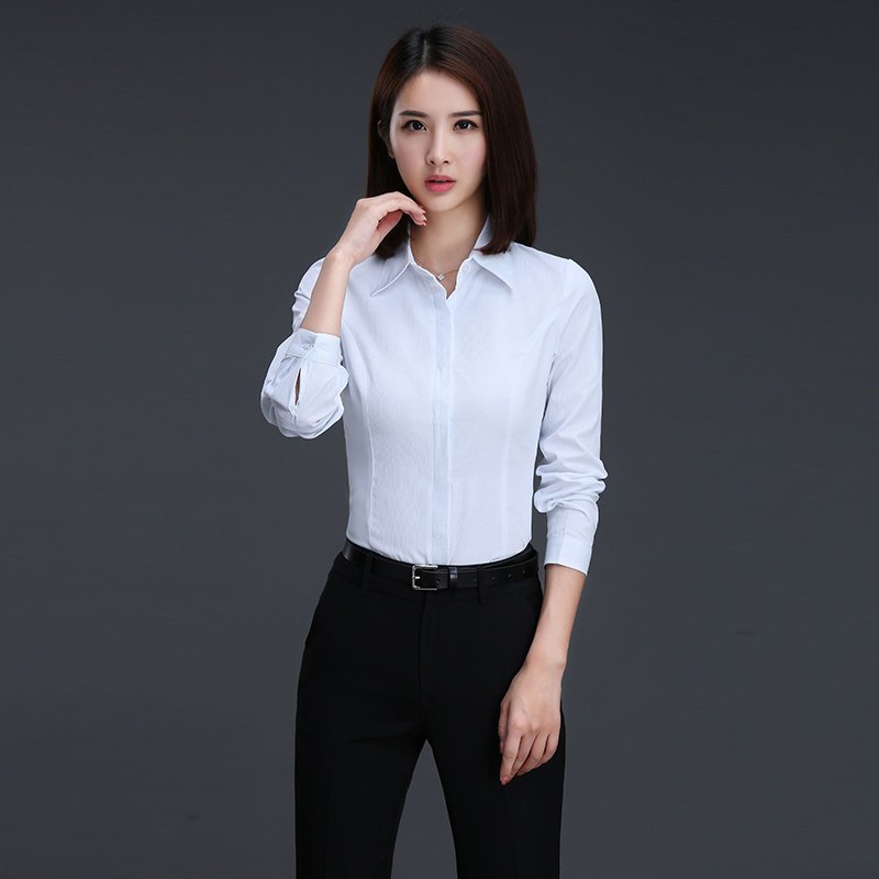 新款职业装白衬衫女长袖女士正装工作服套装白色衬衣大码修身工装