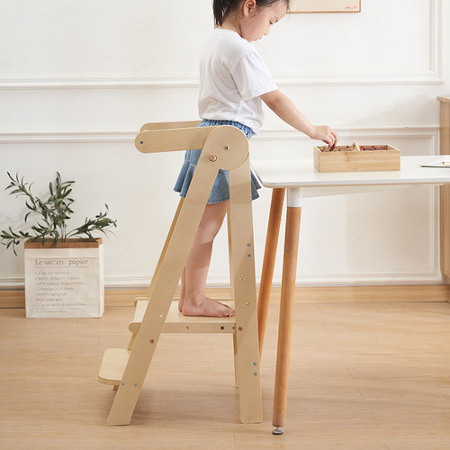 儿童洗漱台阶搁脚凳凳宝宝刷牙脚凳学习塔站凳带扶手防滑实木可折