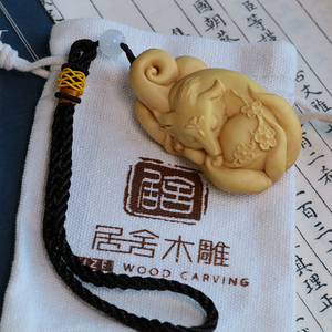小叶黄杨木雕手把件九尾狐仙雕刻工艺品动物神兽文玩实木饰品挂件