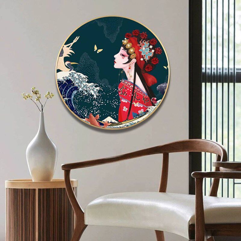 定做中国风戏曲客厅国潮装饰画玄关花旦壁画古典美女人物京剧脸谱