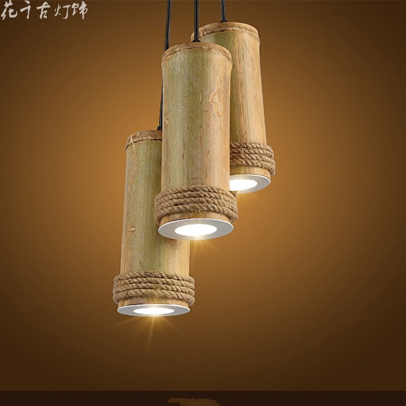 美式乡村餐厅咖啡厅吊灯创意竹筒灯复古工业射灯吧台餐桌麻绳吊灯